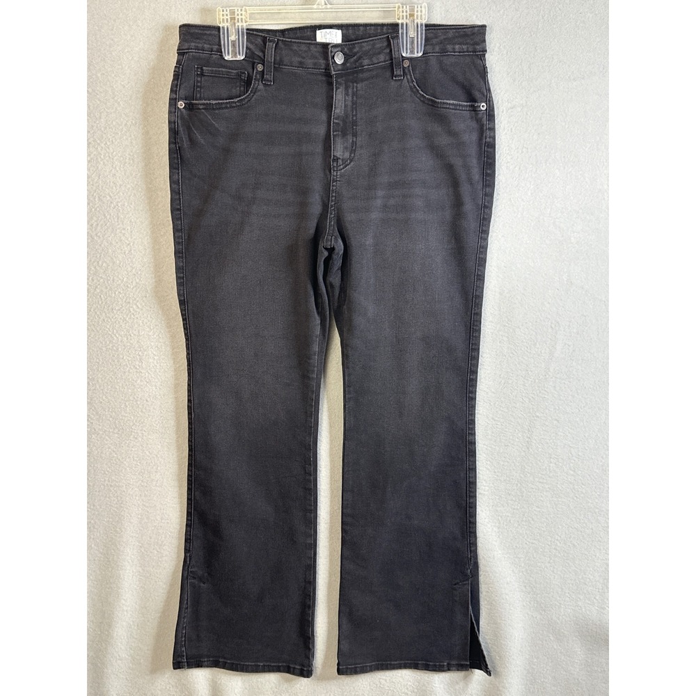 Time and Tru Womens Black Wash Bootcut Jeans Size 14 Short Split Hem Denim